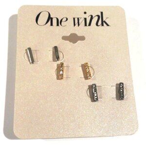 One Wink Bar Stud Earrings Set - Gold, Silver, Gunmetal Elegant Women's Jewelry
